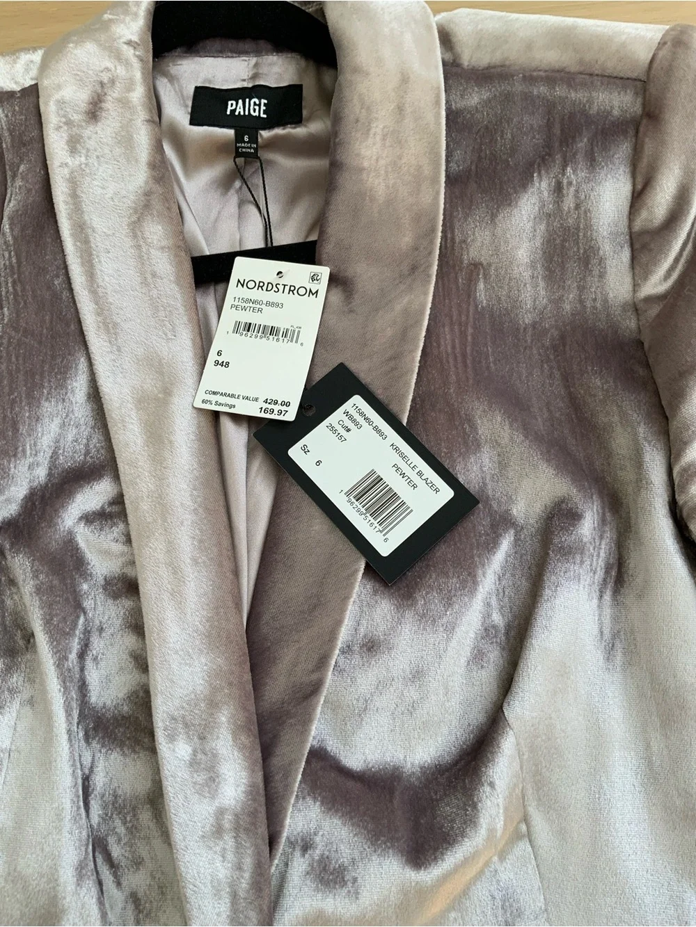 PAIGE Velvet Blazer in Light Pewter - Picture 5 of 10